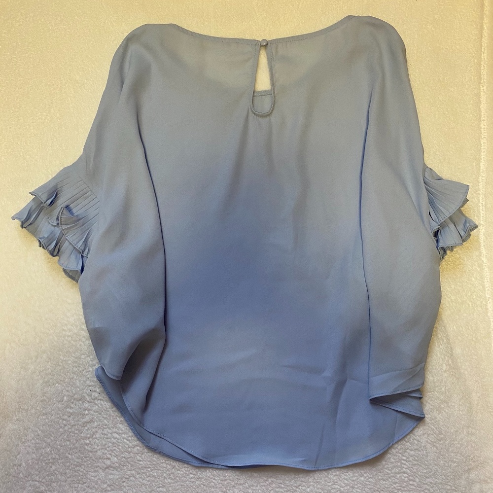 Light Blue Chiffon Top with Ruffled Sleeves